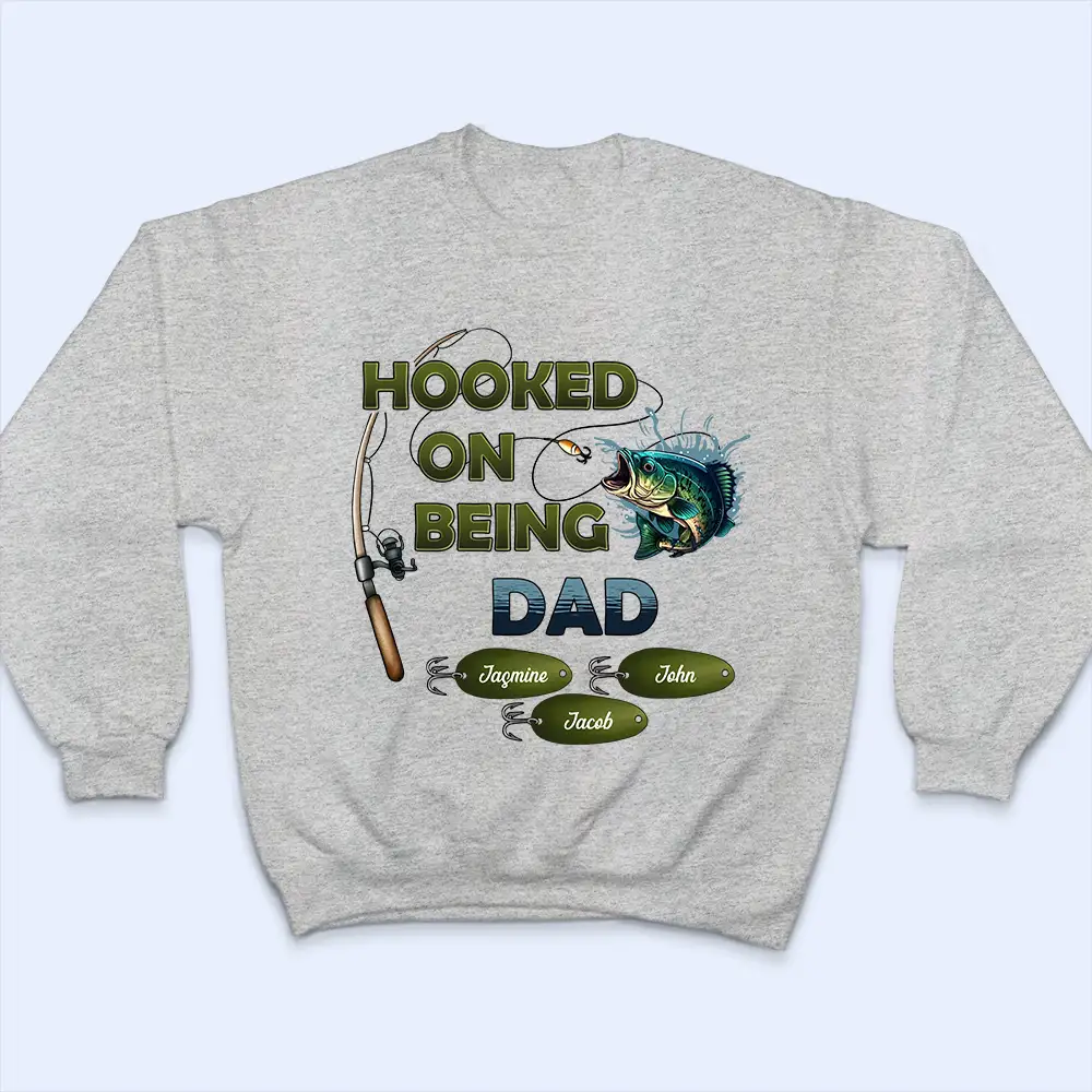 Hooked On Being Papa Fishing - Personalized T Shirt - Image 5