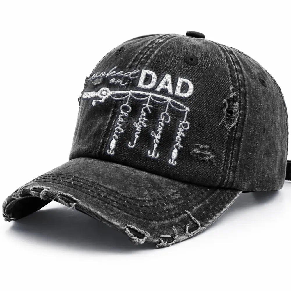 Hooked On Dad Grandpa - Personalized Embroidered Distressed Cap - Image 2