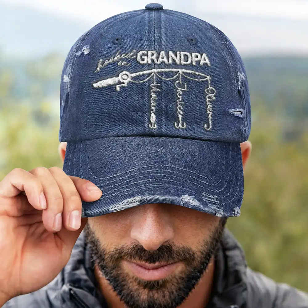 Hooked On Dad Grandpa - Personalized Embroidered Distressed Cap - Image 4