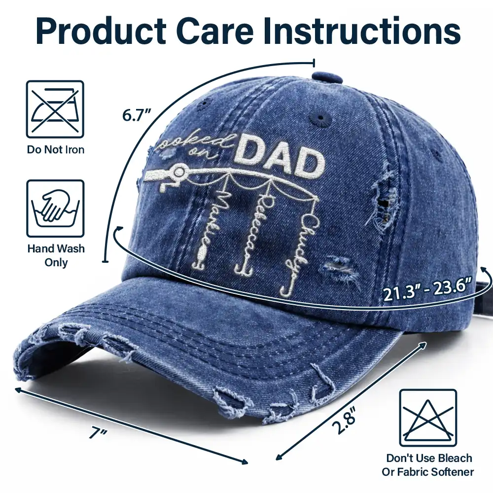 Hooked On Dad Grandpa - Personalized Embroidered Distressed Cap - Image 6
