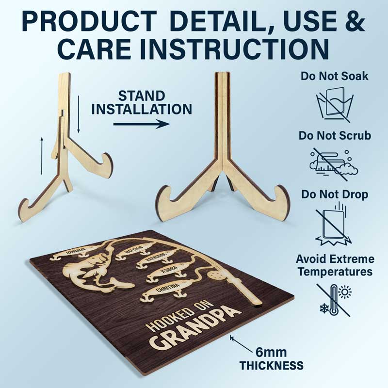 Hooked On Grandpa - Personalized 2-Layered Wooden Plaque With Stand - Image 4