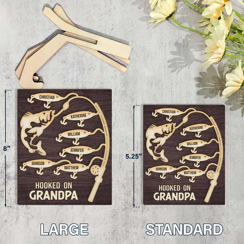Hooked On Grandpa - Personalized 2-Layered Wooden Plaque With Stand - Image 5