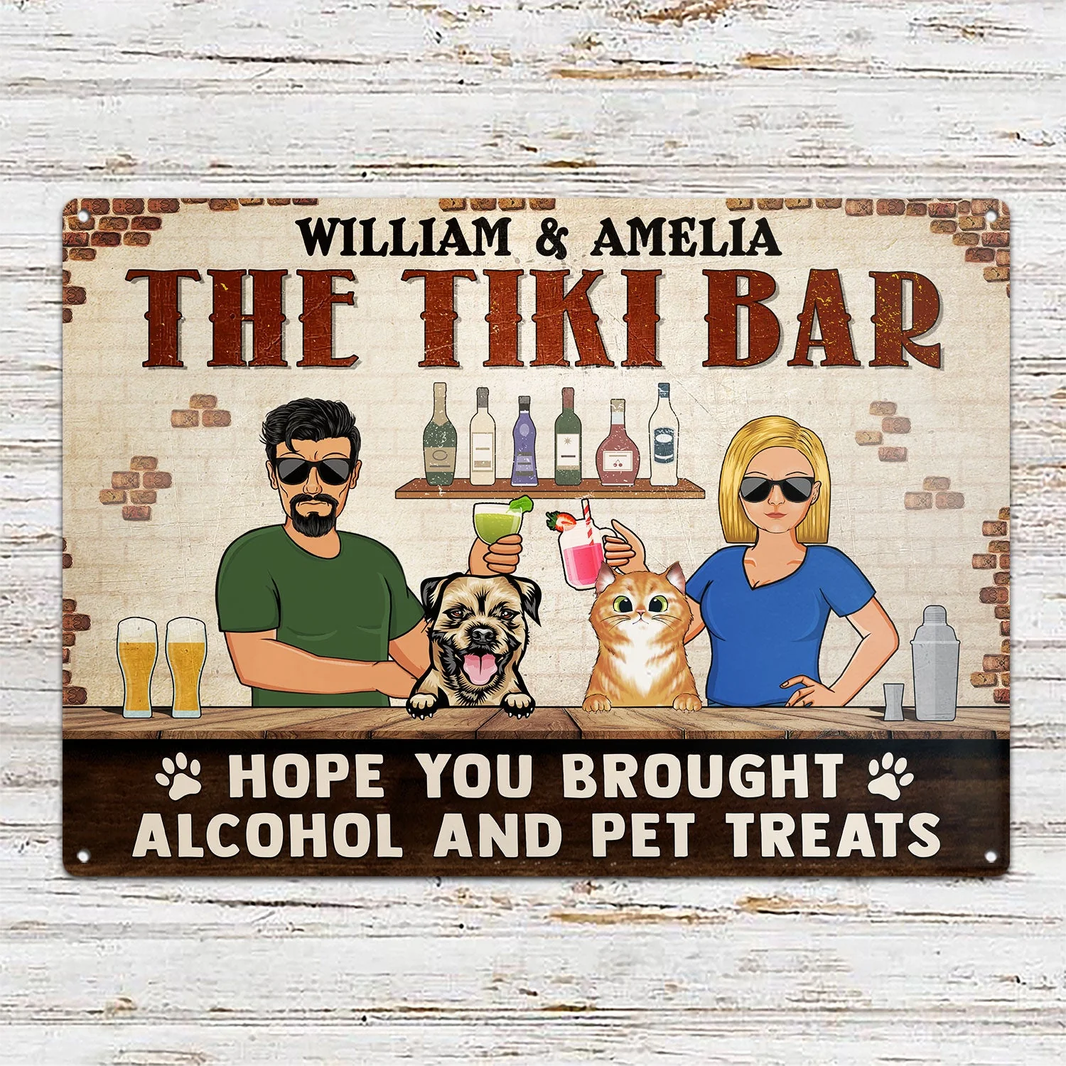 Hope You Brought Alcohol And Dog Treats Cat Treats - Home Decor, Backyard Sign, Gift For Couple, Husband, Wife, Pet Lovers - Personalized Custom Classic Metal Signs - Image 2
