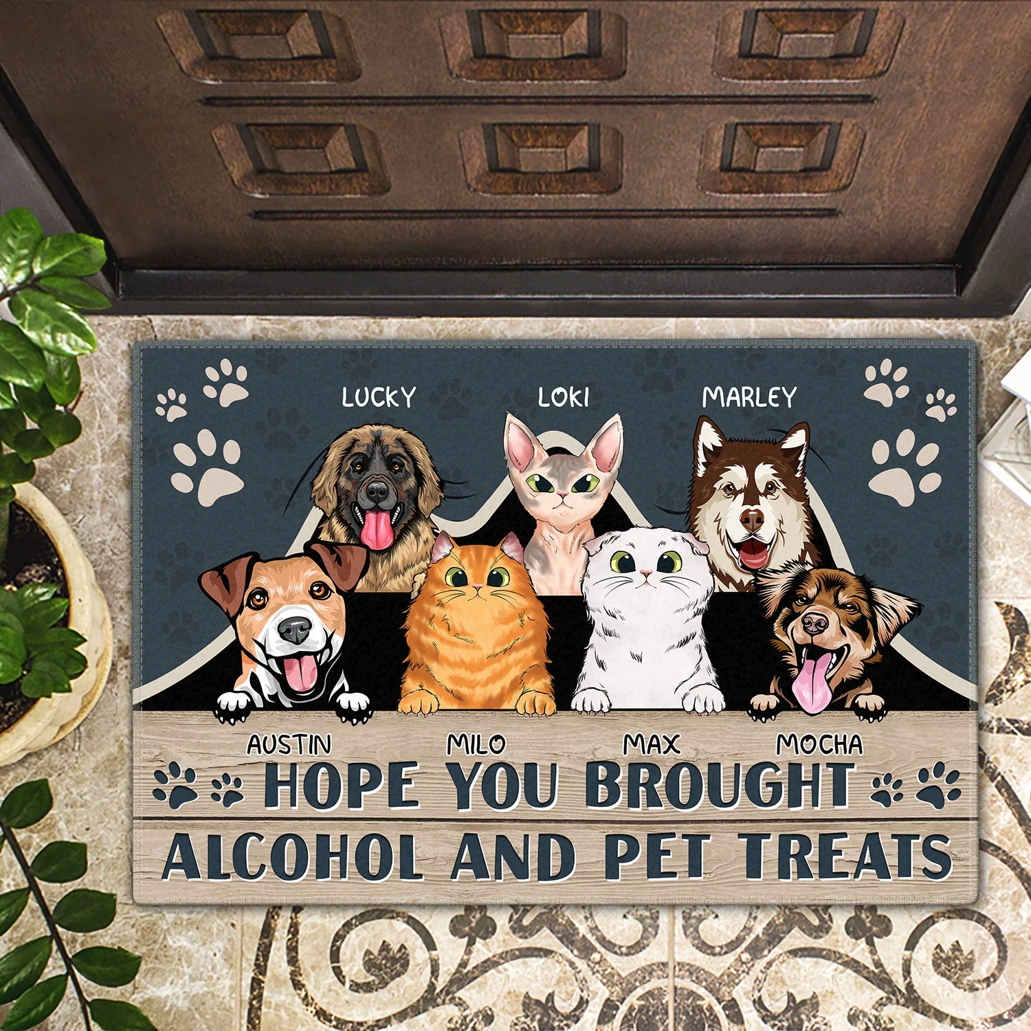 Hope You Brought Alcohol And Dog Treats Cat Treats - Personalized Custom Doormat - Image 2