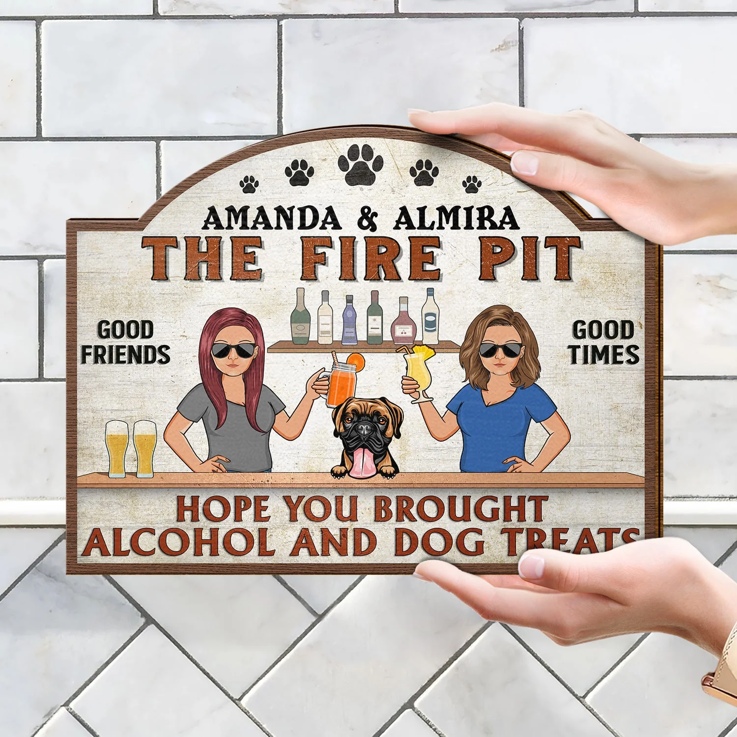 Hope You Brought Alcohol And Dog Treats Couple Husband Wife - Backyard Sign - Personalized Custom Shaped Wood Sign - Image 4