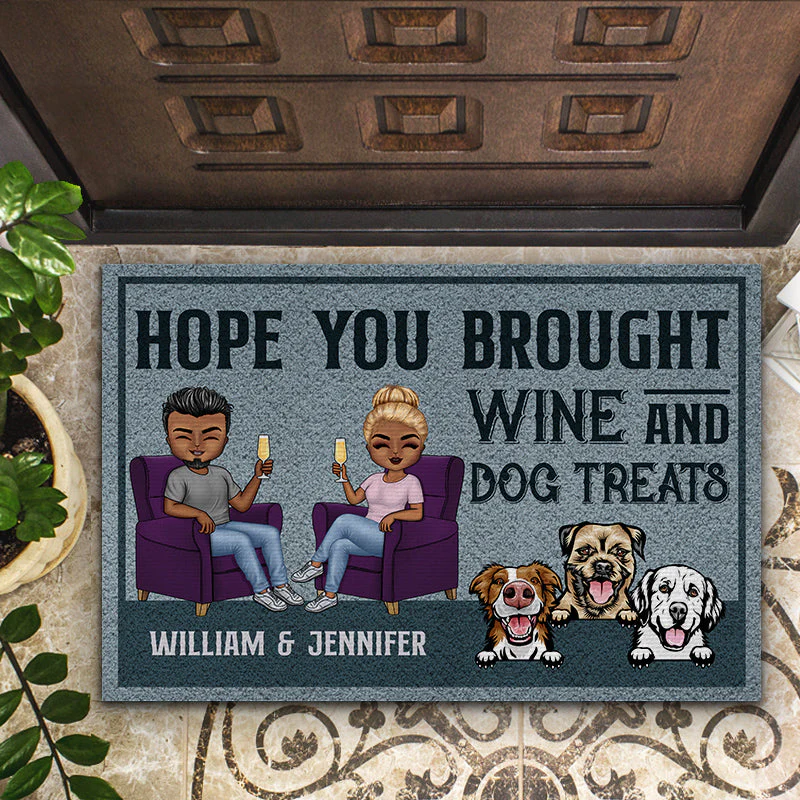 Hope You Brought Wine And Dog Treats Husband Wife - Couple Gift - Personalized Custom Doormat - Image 2