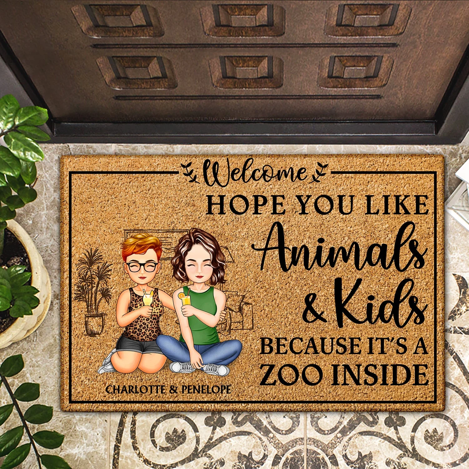 Hope You Like Animals And Kids - Anniversary, Birthday, Home Decor Gift For Spouse, Lover, Husband, Wife, Boyfriend, Girlfriend, Couple - Personalized Custom Doormat - Image 2