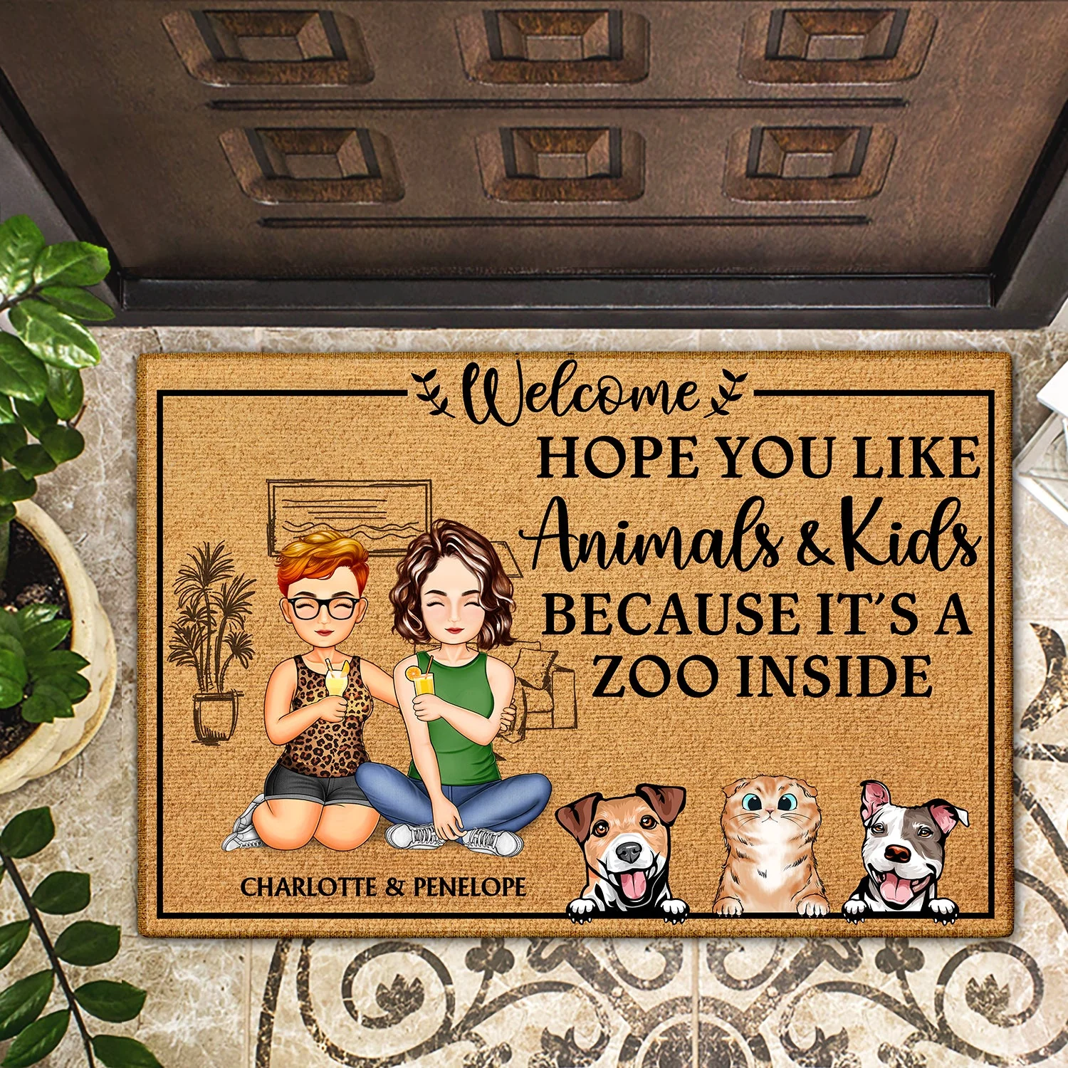 Hope You Like Animals And Kids - Anniversary, Birthday, Home Decor Gift For Spouse, Lover, Husband, Wife, Couple - Personalized Custom Doormat - Image 2