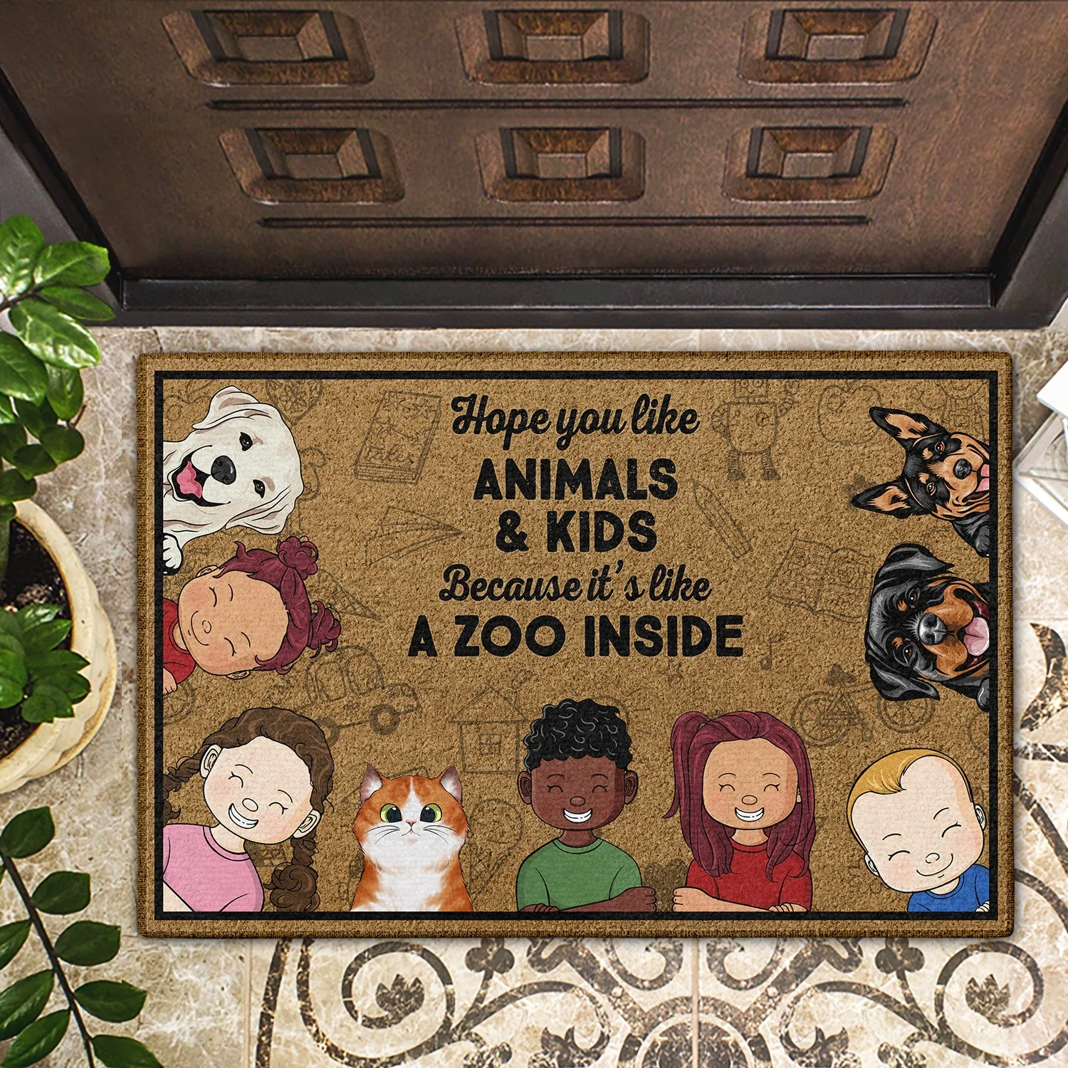 Hope You Like Animals And Kids - Birthday, Loving, Funny, Home Decor Gift For Dog, Cat Mom, Dad, Pet Lover, Parent, Grandparent - Personalized Custom Doormat - Image 2