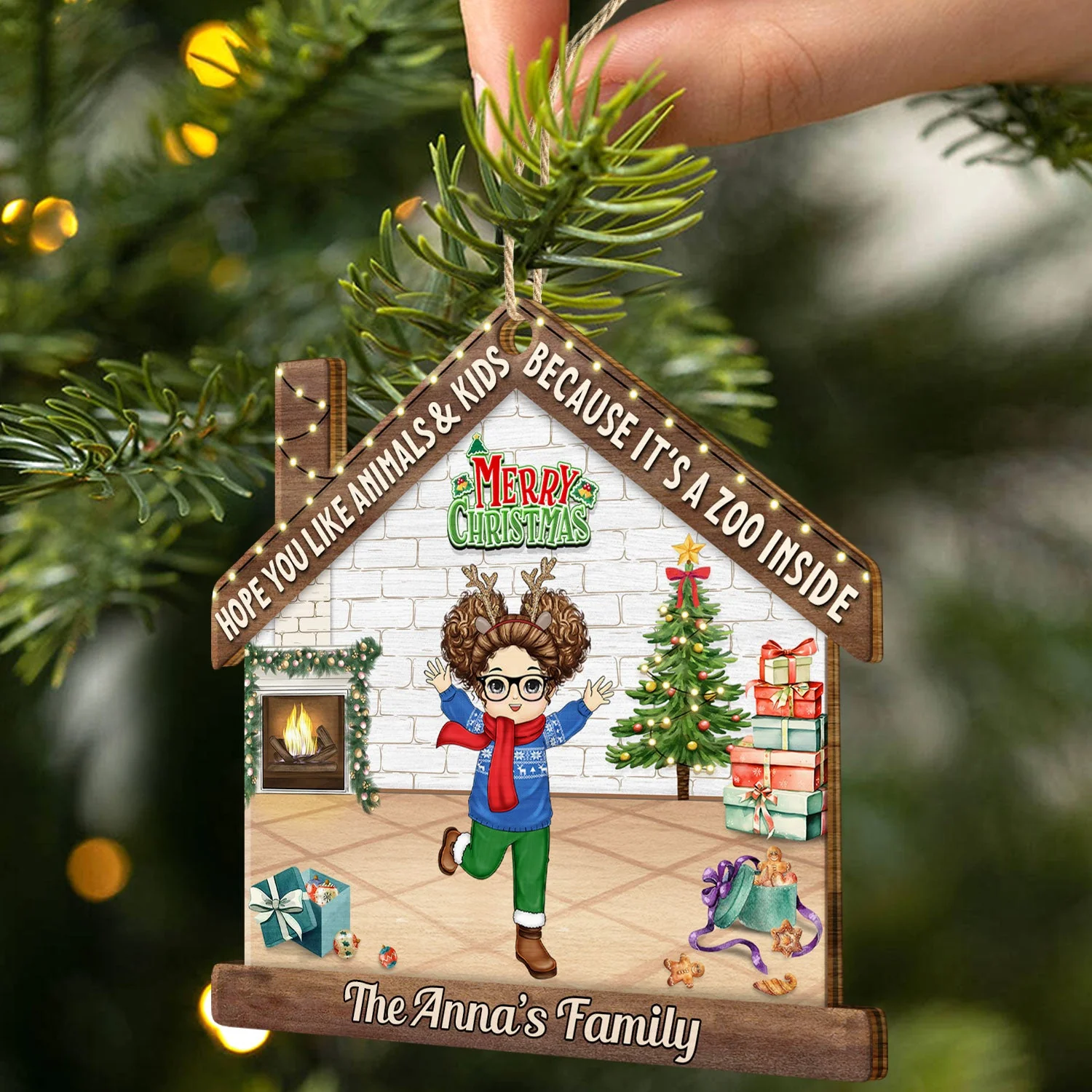 Hope You Like Animals And Kids - Christmas Gift For Family, Parents, Pet Lovers - Personalized Custom Shaped Wooden Ornament - Image 2
