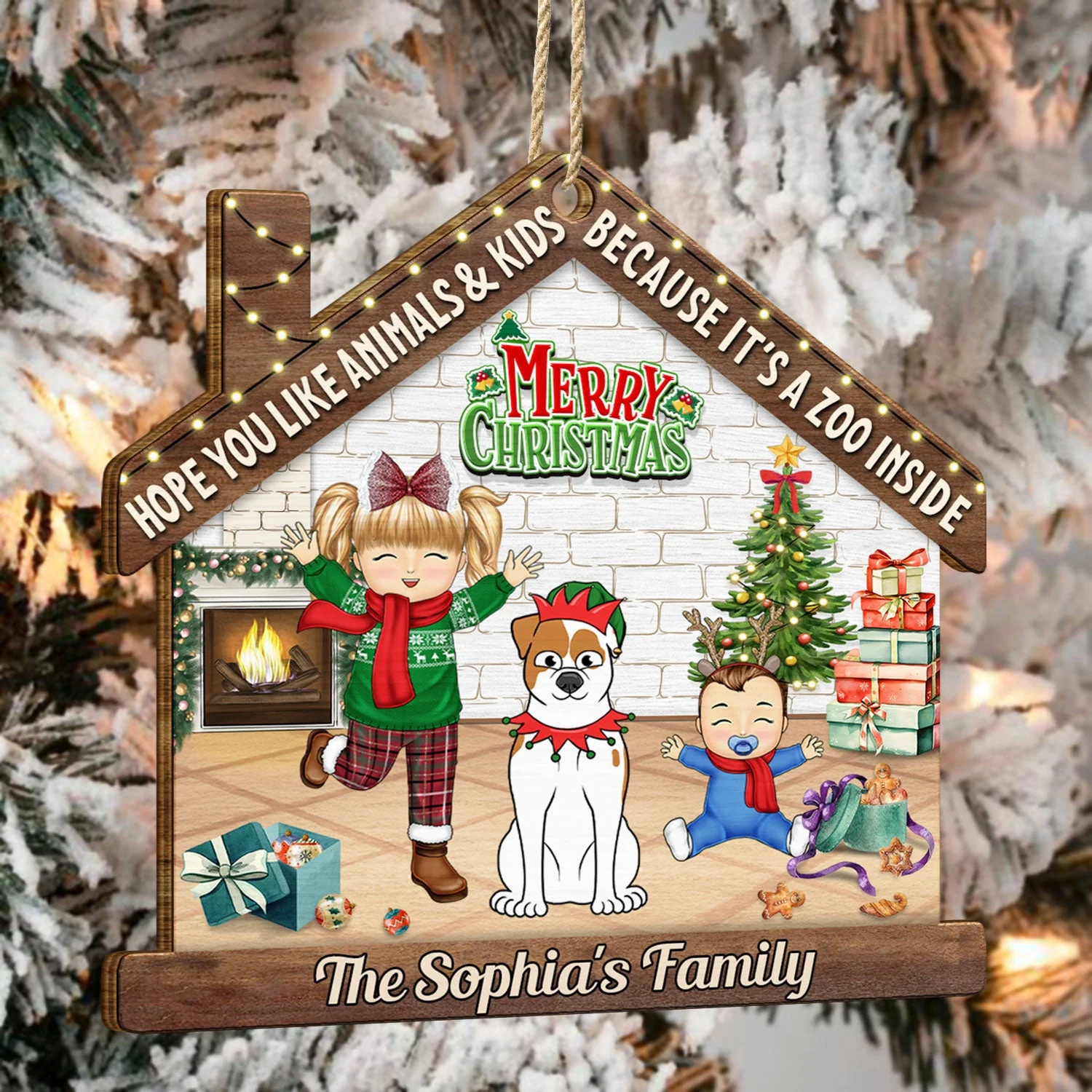 Hope You Like Animals And Kids - Christmas Gift For Family, Parents, Pet Lovers - Personalized Custom Shaped Wooden Ornament - Image 4