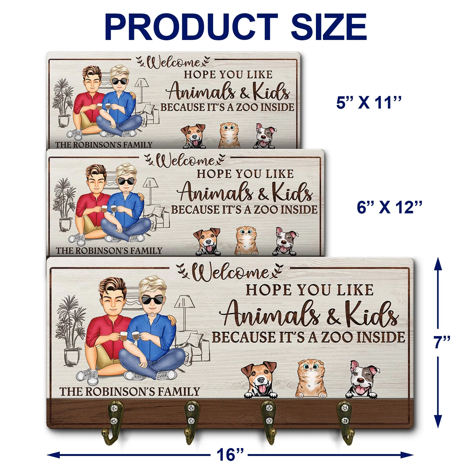 Hope You Like Animals And Kids - Home Decor Gift For Family, Husband, Wife, Couple - Personalized Wood Key Holder - Image 4