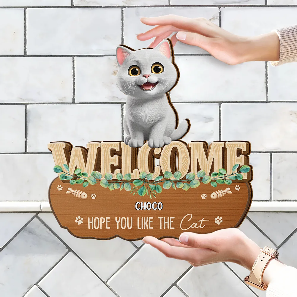 Hope You Like Dog Cat Pet Family 3D Effect - Personalized Custom Shaped Wood Sign - Image 4