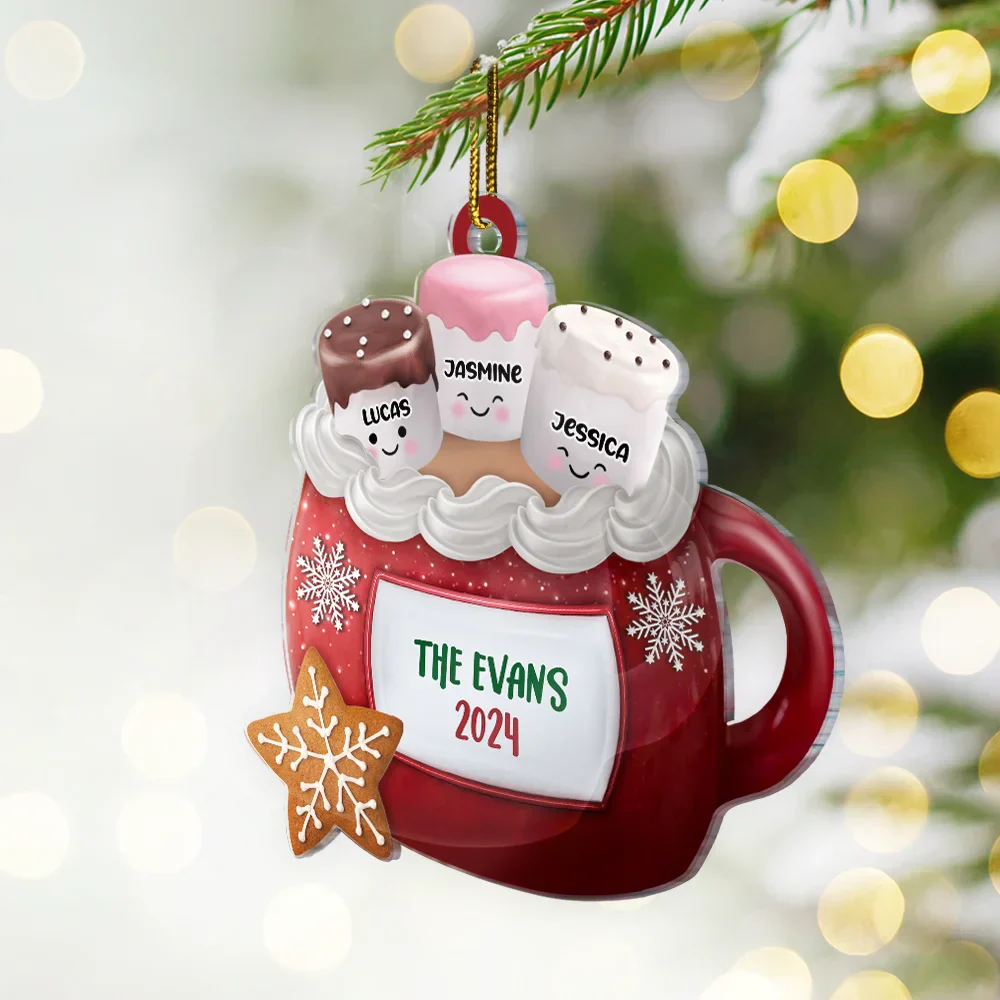 Hot Cocoa Marshmallow Family - Personalized Cutout Acrylic Ornament - Image 2