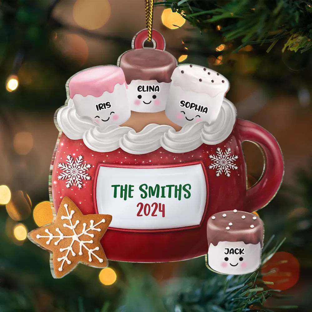 Hot Cocoa Marshmallow Family - Personalized Cutout Acrylic Ornament - Image 3