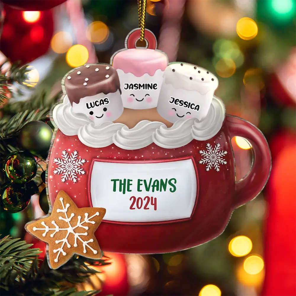 Hot Cocoa Marshmallow Family - Personalized Cutout Acrylic Ornament - Image 5