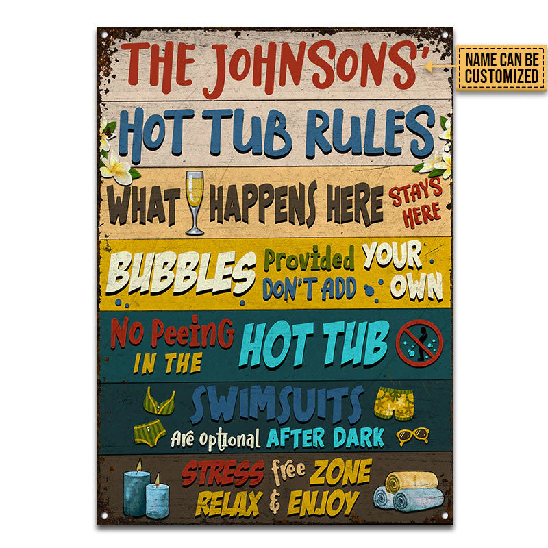 Hot Tub Rules What Happens Here Custom Classic Metal Signs, Hot Tub Decorating Ideas - Image 4