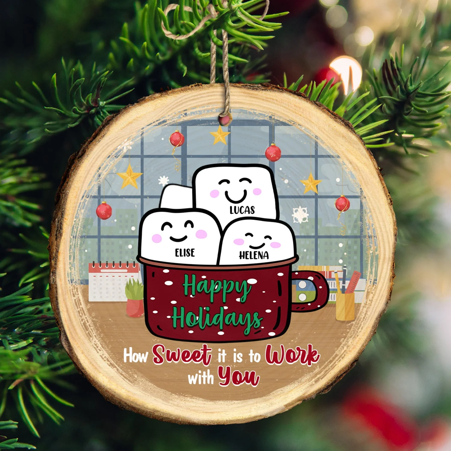 How Sweet To Work With You - Christmas Gift For Co-worker - Personalized Wood Slice Ornament - Image 3