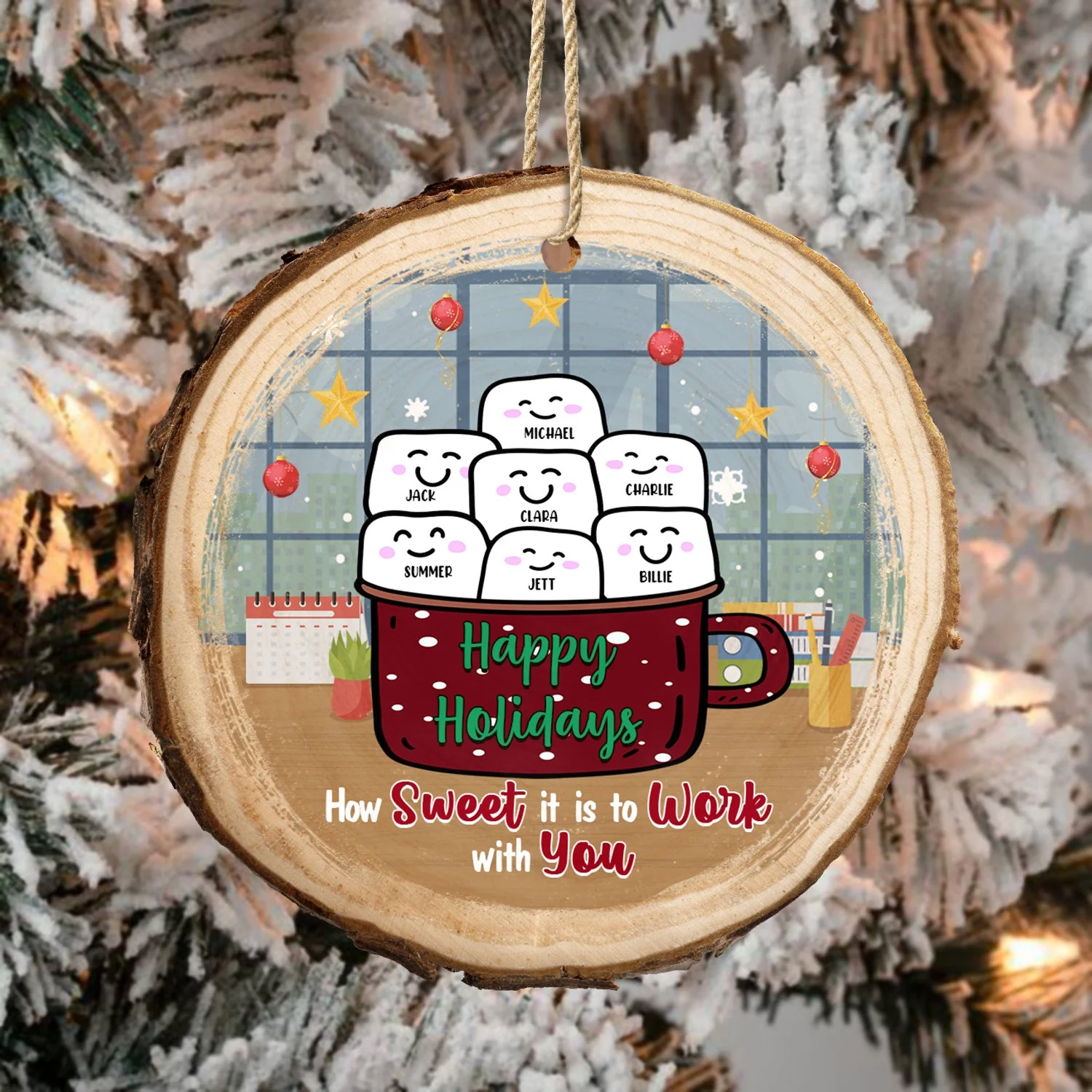 How Sweet To Work With You - Christmas Gift For Co-worker - Personalized Wood Slice Ornament - Image 4