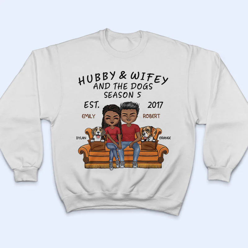 Hubby And Wifey Season Married Couple And Dog - Anniversary Gift - Personalized Custom T Shirt - Image 5