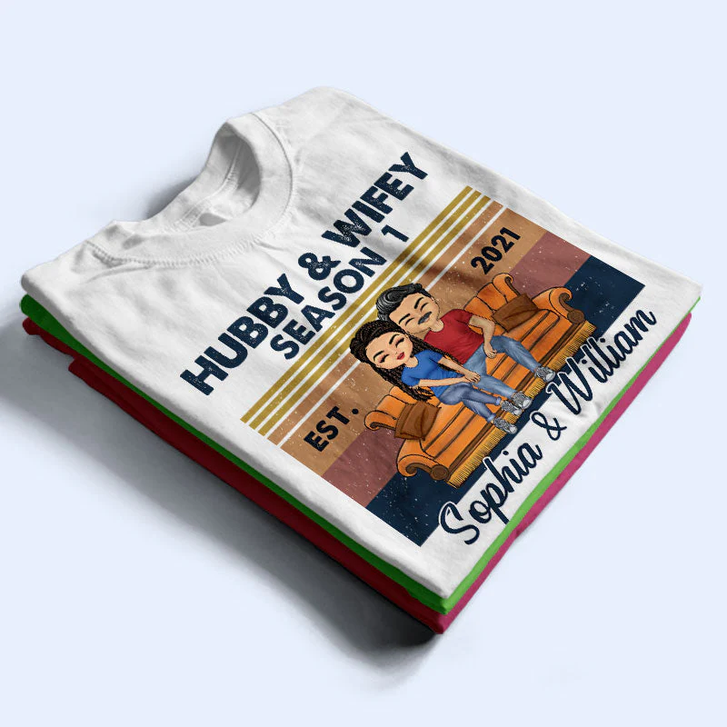 Hubby And Wifey Season Married Couple Retro - Anniversary Gift - Personalized Custom T Shirt - Image 2