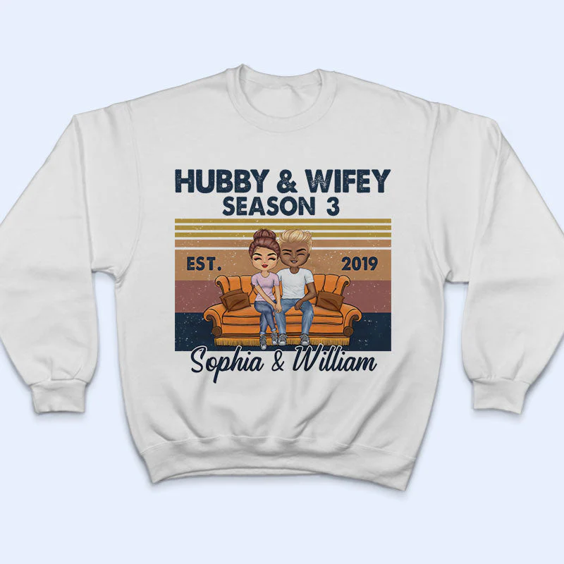 Hubby And Wifey Season Married Couple Retro - Anniversary Gift - Personalized Custom T Shirt - Image 5