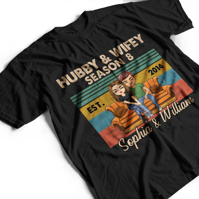 Hubby And Wifey Season Married Retro - Gift For Couple - Personalized Custom T Shirt - Image 3