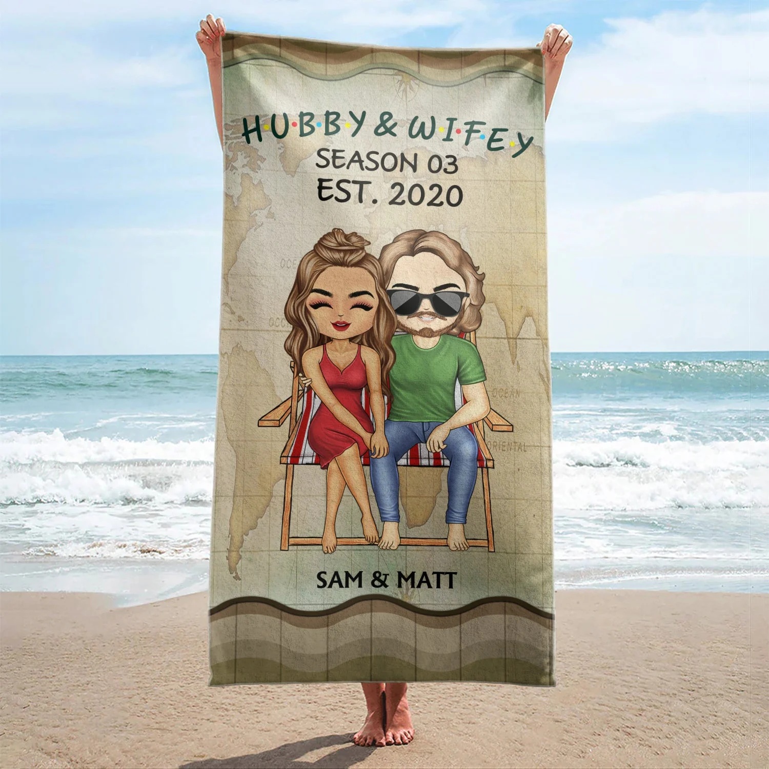 Hubby And Wifey Seasons - Birthday, Anniversary Gift For Spouse, Lover, Husband, Wife, Boyfriend, Girlfriend, Couple - Personalized Custom Beach Towel - Image 2