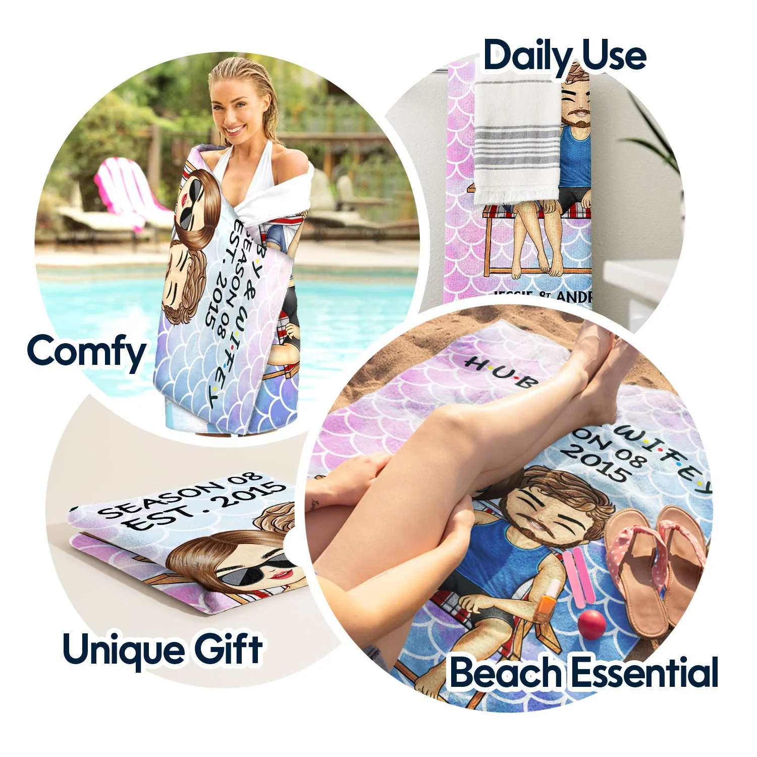 Hubby And Wifey Seasons - Birthday, Anniversary Gift For Spouse, Lover, Husband, Wife, Boyfriend, Girlfriend, Couple - Personalized Custom Beach Towel - Image 5