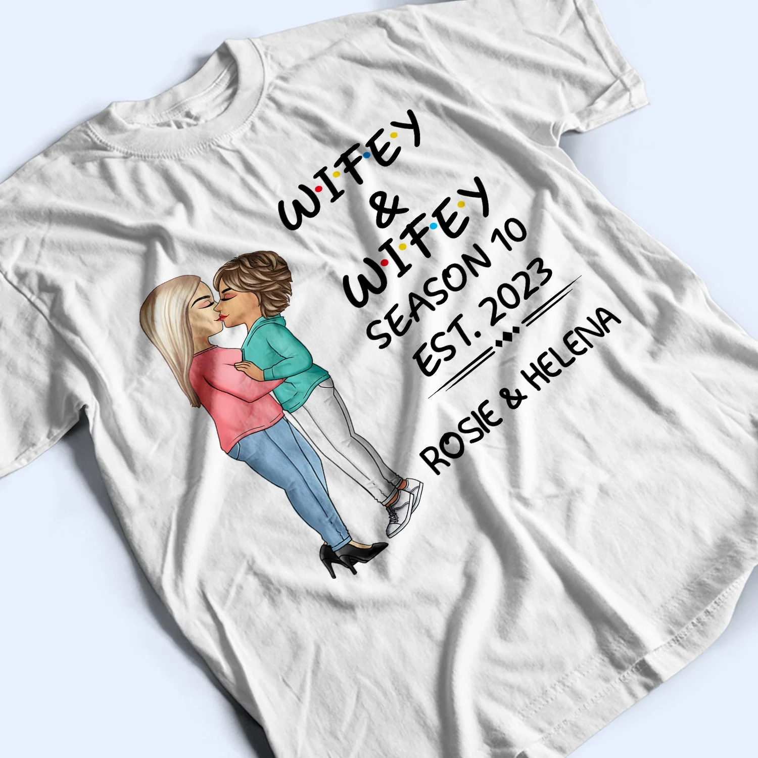 Hubby And Wifey Seasons Chibi Kissing Couple Sideview - Birthday, Anniversary Gift For Spouse, Lover, Husband, Wife, Boyfriend, Girlfriend - Personalized T Shirt - Image 3