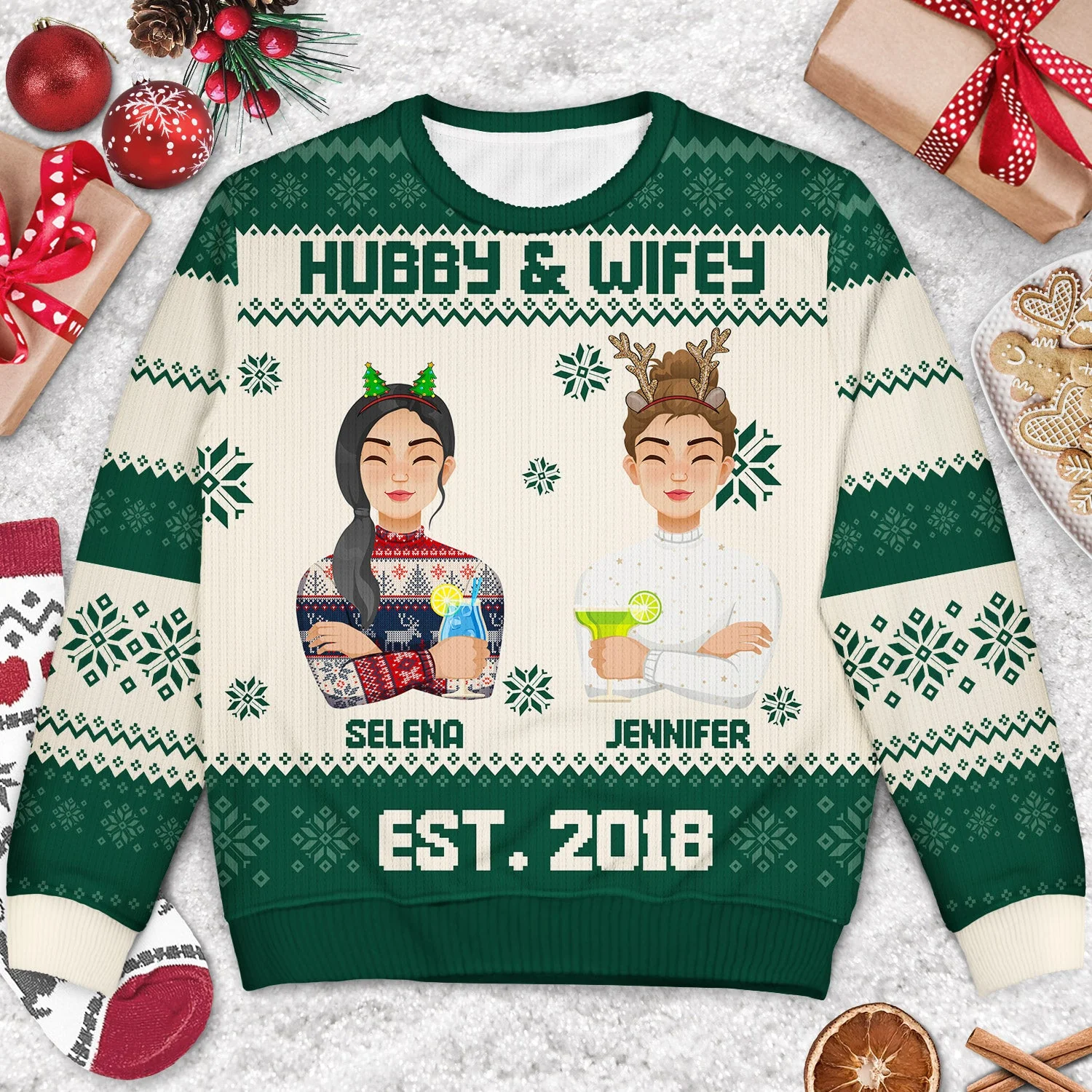 Hubby & Wifey - Anniversary, Christmas Gift For Couples, Husband, Wife - Personalized Unisex Ugly Sweater - Image 3