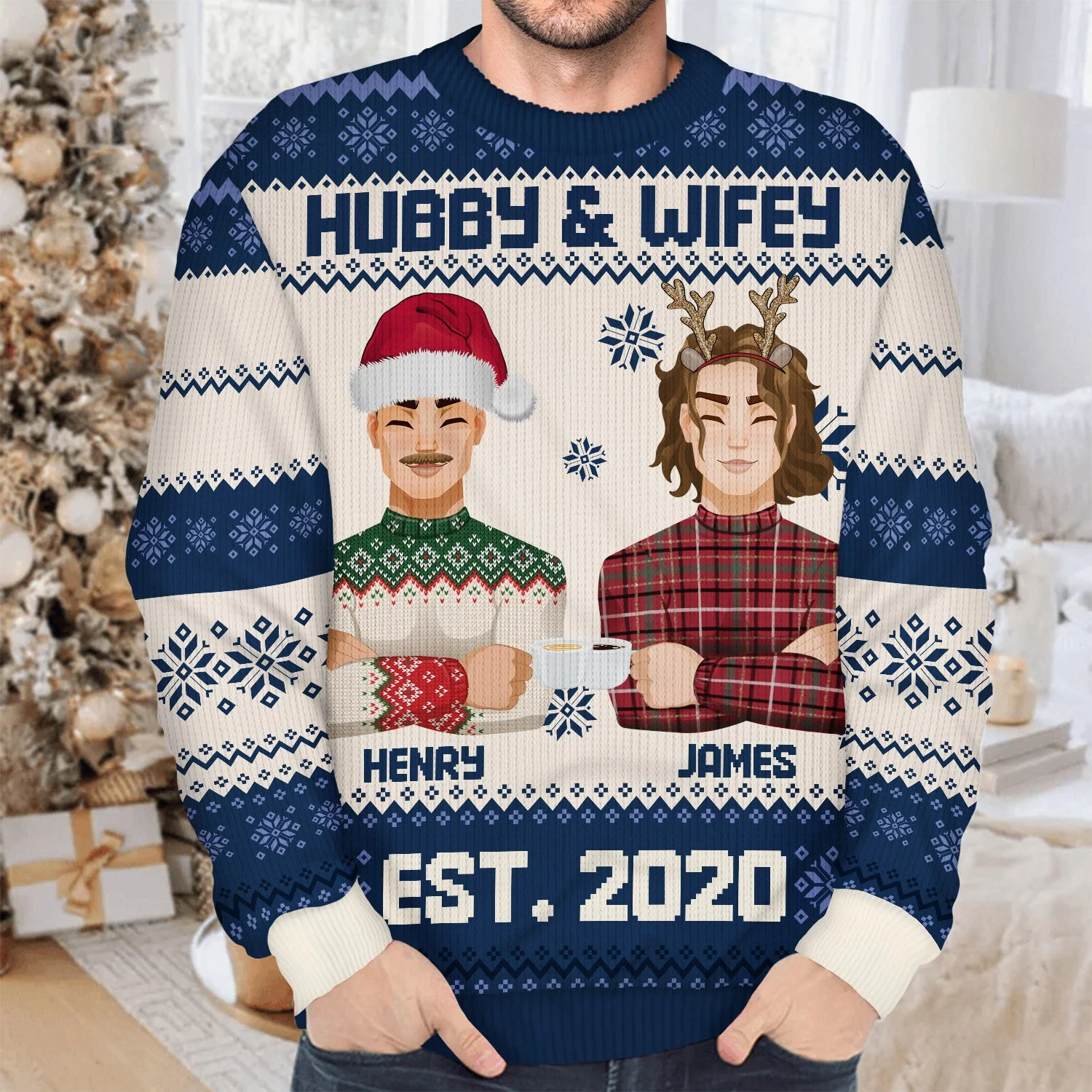 Hubby & Wifey - Anniversary, Christmas Gift For Couples, Husband, Wife - Personalized Unisex Ugly Sweater - Image 4