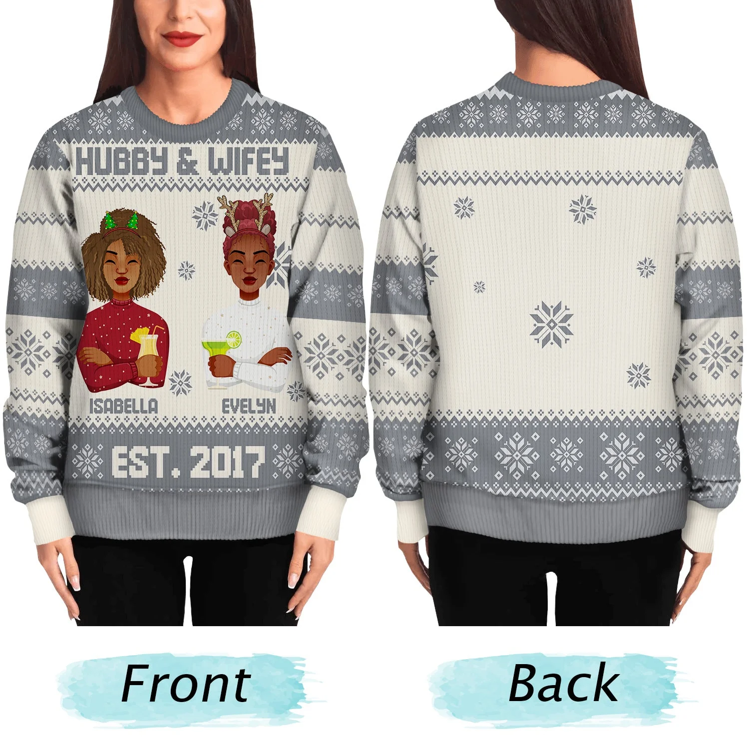 Hubby & Wifey - Anniversary, Christmas Gift For Couples, Husband, Wife - Personalized Unisex Ugly Sweater - Image 5