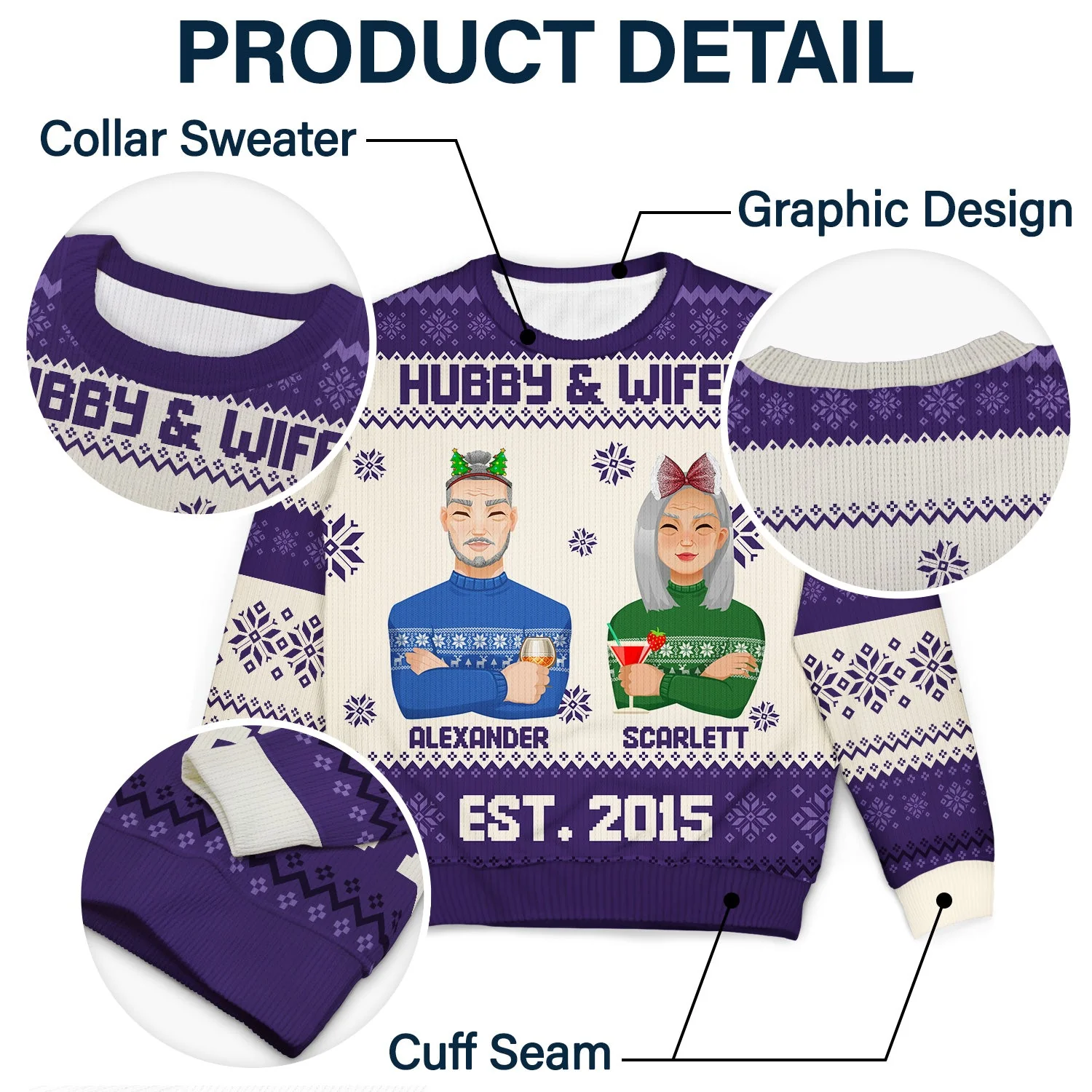 Hubby & Wifey - Anniversary, Christmas Gift For Couples, Husband, Wife - Personalized Unisex Ugly Sweater - Image 6
