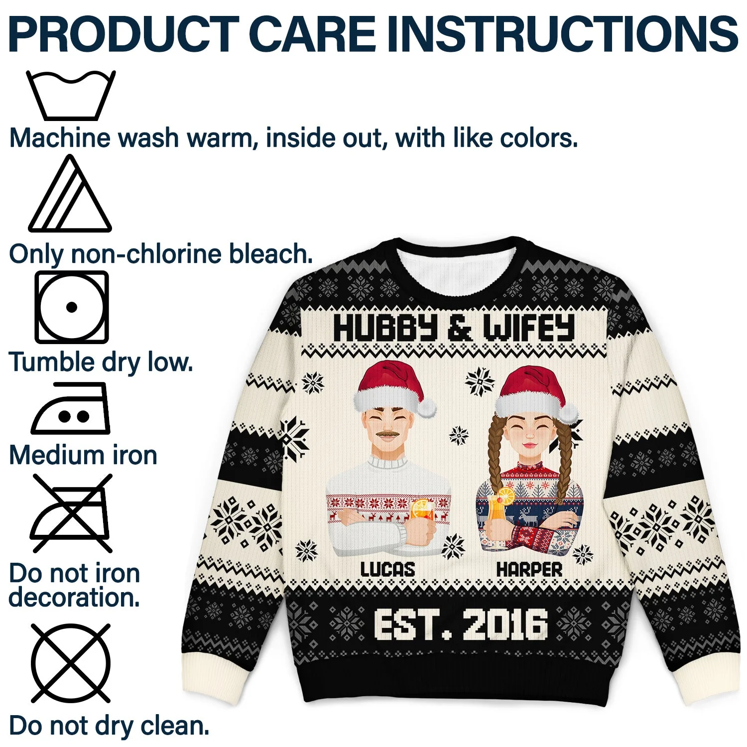 Hubby & Wifey - Anniversary, Christmas Gift For Couples, Husband, Wife - Personalized Unisex Ugly Sweater - Image 7