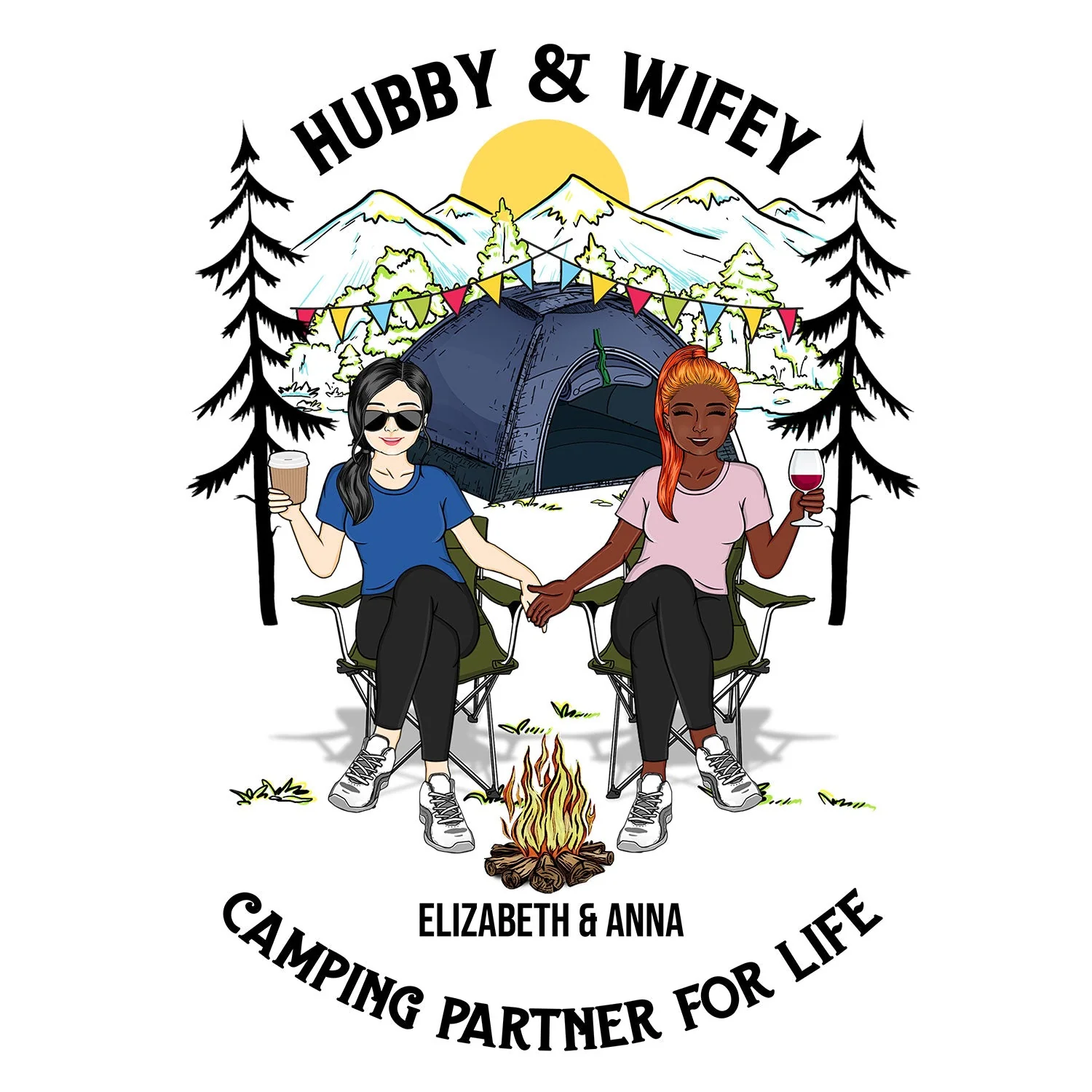 Hubby & Wifey Camping Partners For Life - Gift For Couples, Camping Lovers - Personalized Camping Decal, Decor Decal - Image 2