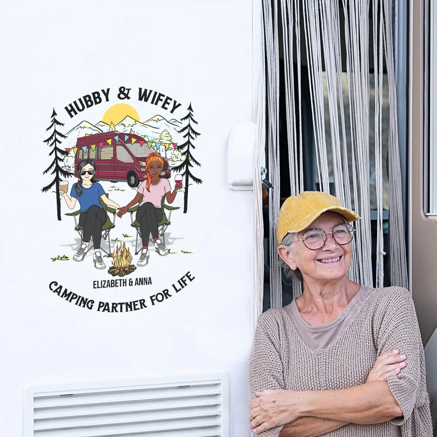 Hubby & Wifey Camping Partners For Life - Gift For Couples, Camping Lovers - Personalized Camping Decal, Decor Decal - Image 4