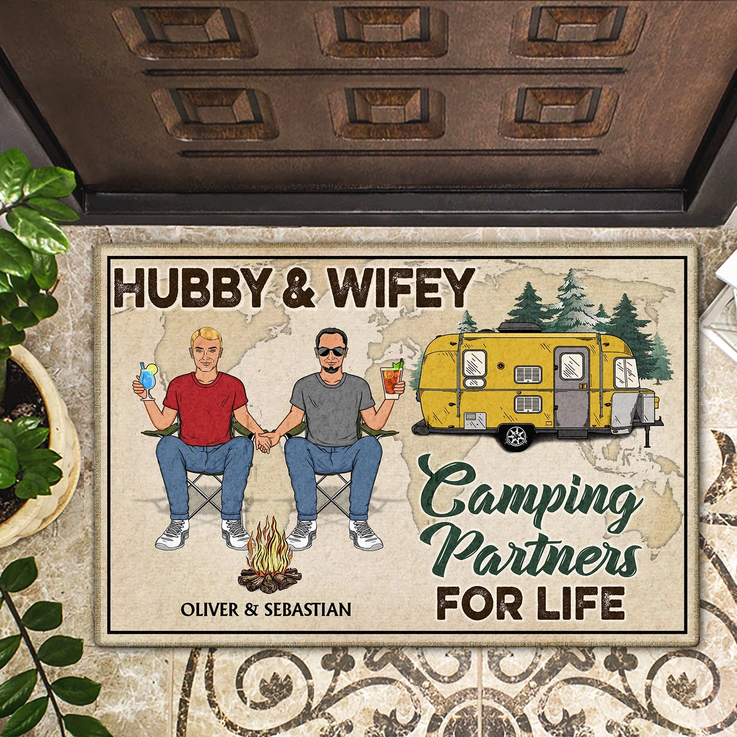 Hubby & Wifey Camping Partners For Life - Gift For Couples, Camping Lovers - Personalized Doormat - Image 2