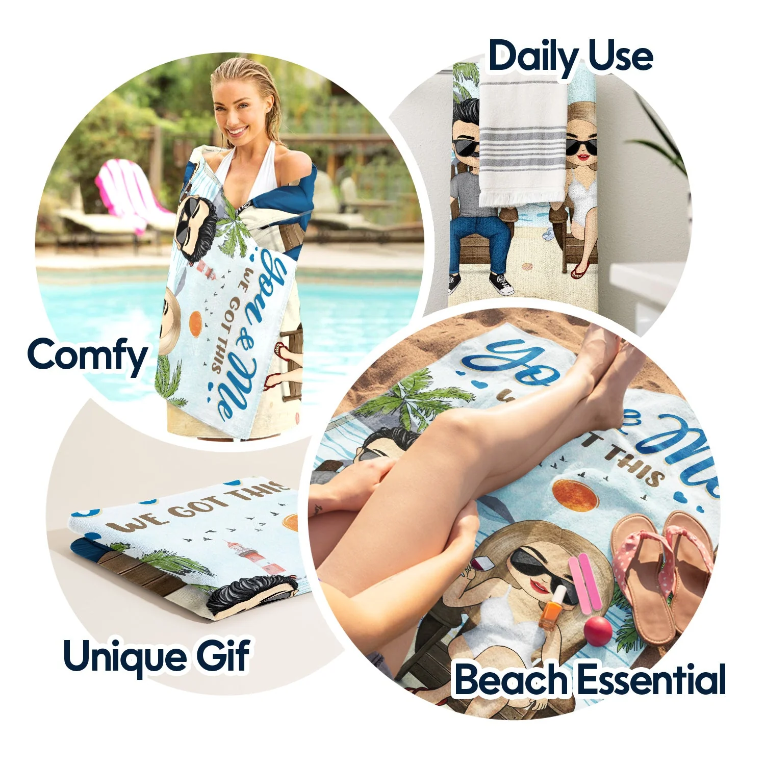Hubby Wifey Season - Gift For Couple, Summer Vibe - Personalized Custom Beach Towel - Image 5