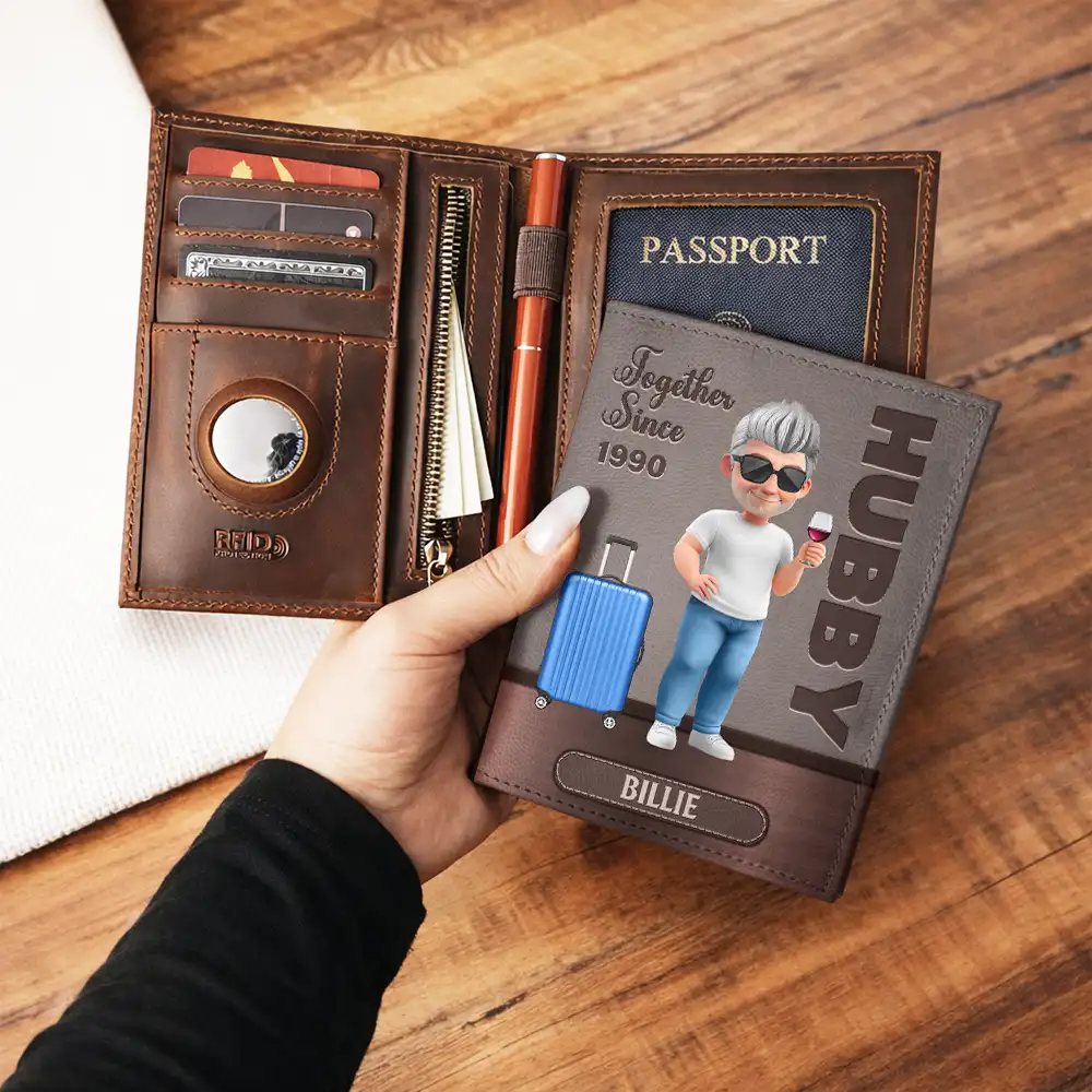 Hubby Wifey Together Turban Couple - Personalized Combo 2 Leather Passport Holders - Image 3
