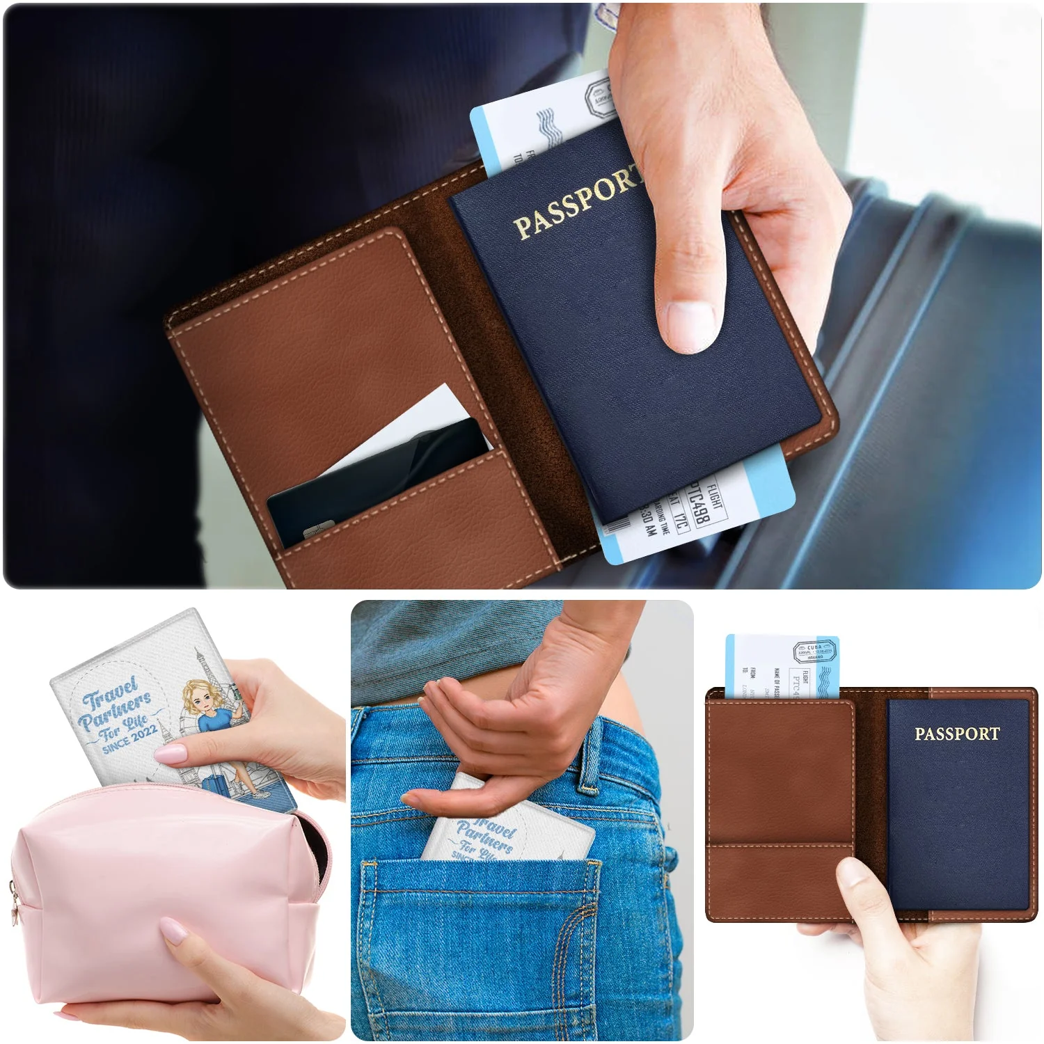 Hubby & Wifey Travel Partners For Life - Gift For Couples, Traveling Lovers Couple - Personalized Passport Cover, Passport Holder - Image 5