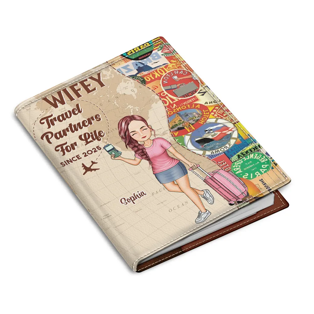 Hubby & Wifey Travel Partners For Life - Personalized Passport Cover, Passport Holder - Image 2