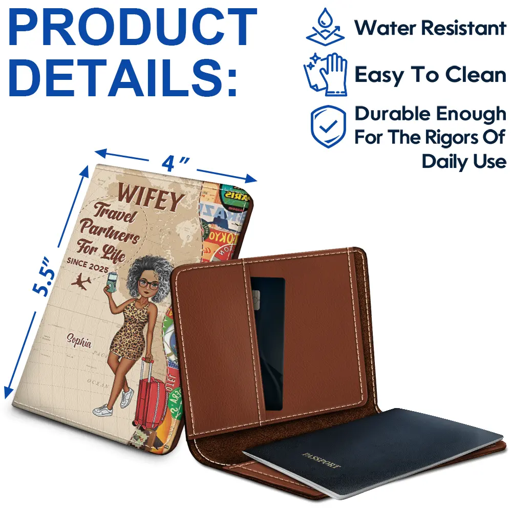 Hubby & Wifey Travel Partners For Life - Personalized Passport Cover, Passport Holder - Image 4