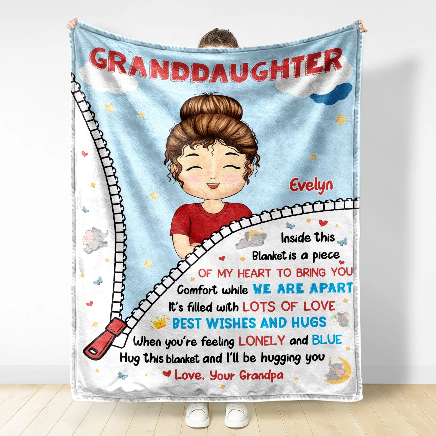 Hug This Blanket And I'll Be Hugging You - Gift For Granddaughter, Grandson, Kids - Personalized Fleece Blanket, Sherpa Blanket - Image 3