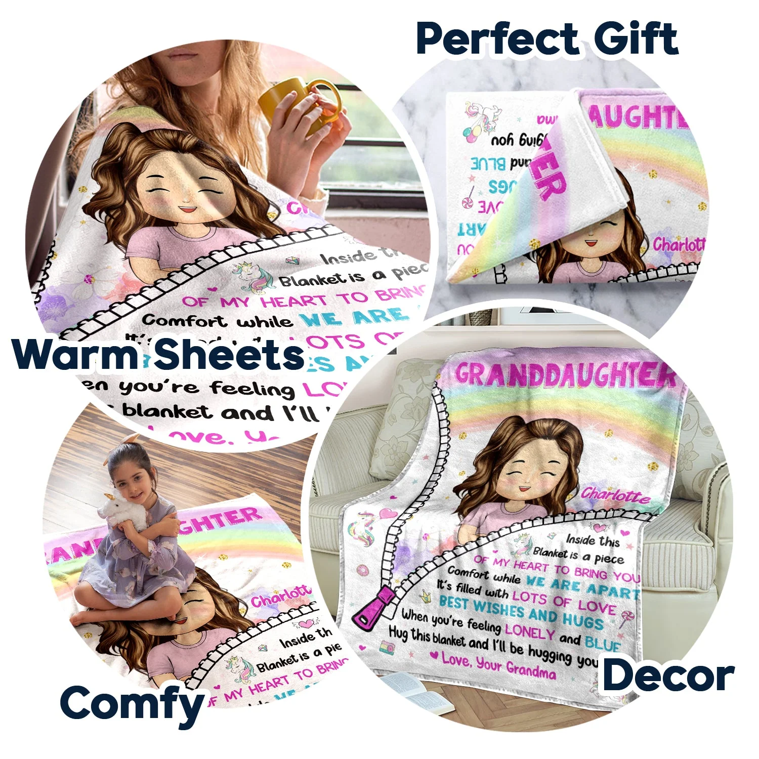 Hug This Blanket And I'll Be Hugging You - Gift For Granddaughter, Grandson, Kids - Personalized Fleece Blanket, Sherpa Blanket - Image 7