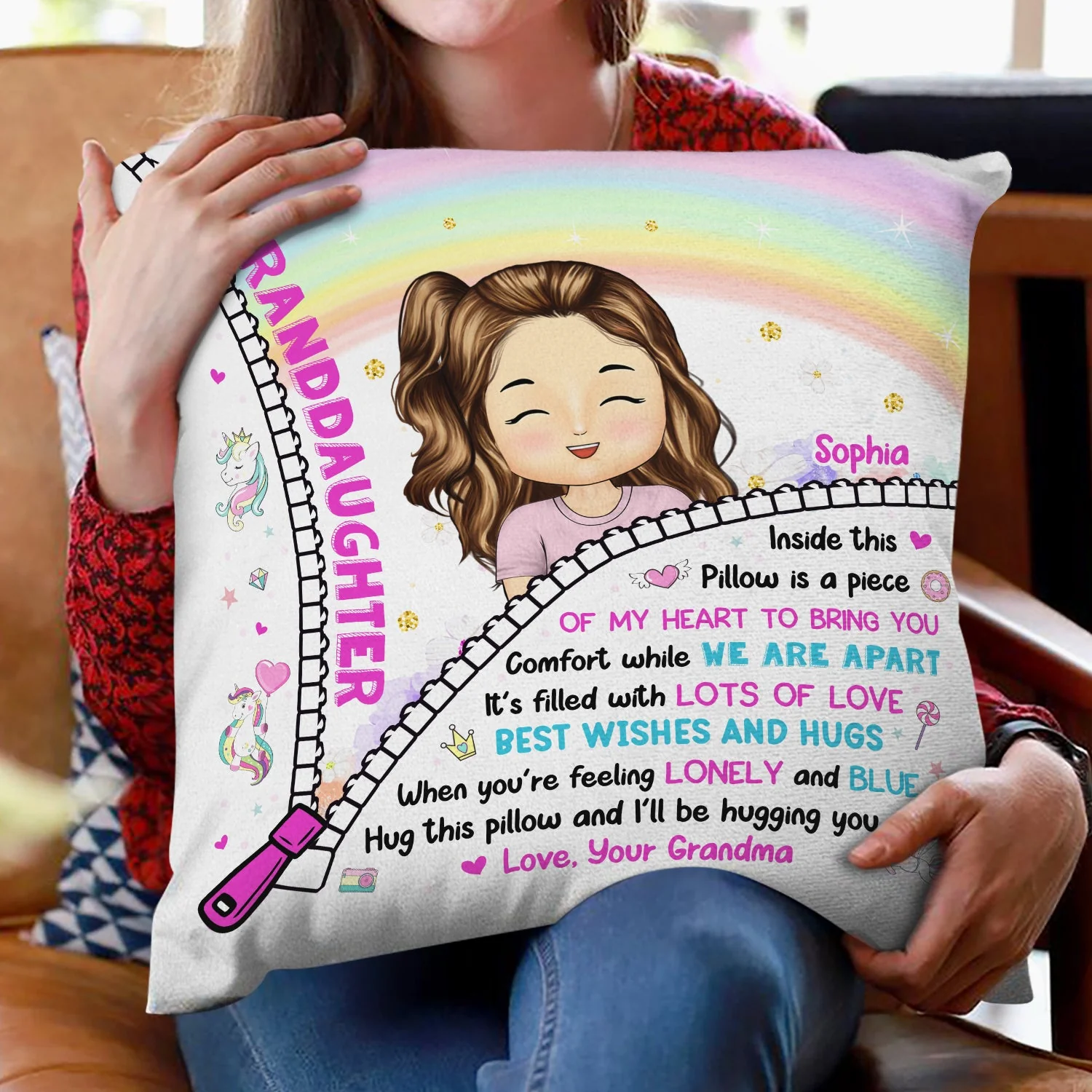 Hug This Pillow And I'll Be Hugging You - Gift For Granddaughter, Grandson, Kids - Personalized Pillow - Image 2
