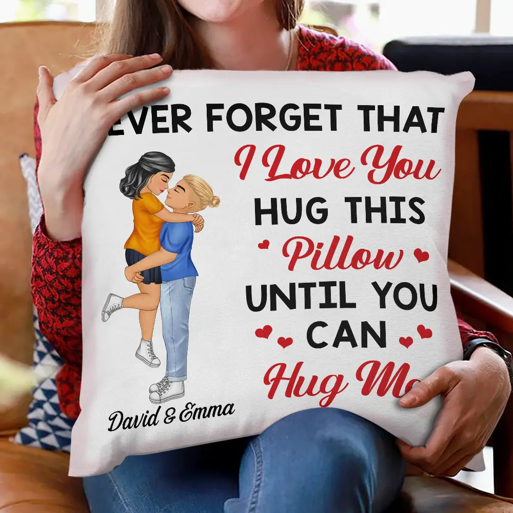 Hug This Pillow Until You Can Hug Me Cartoon Kissing Couples - Personalized Pillow - Image 2