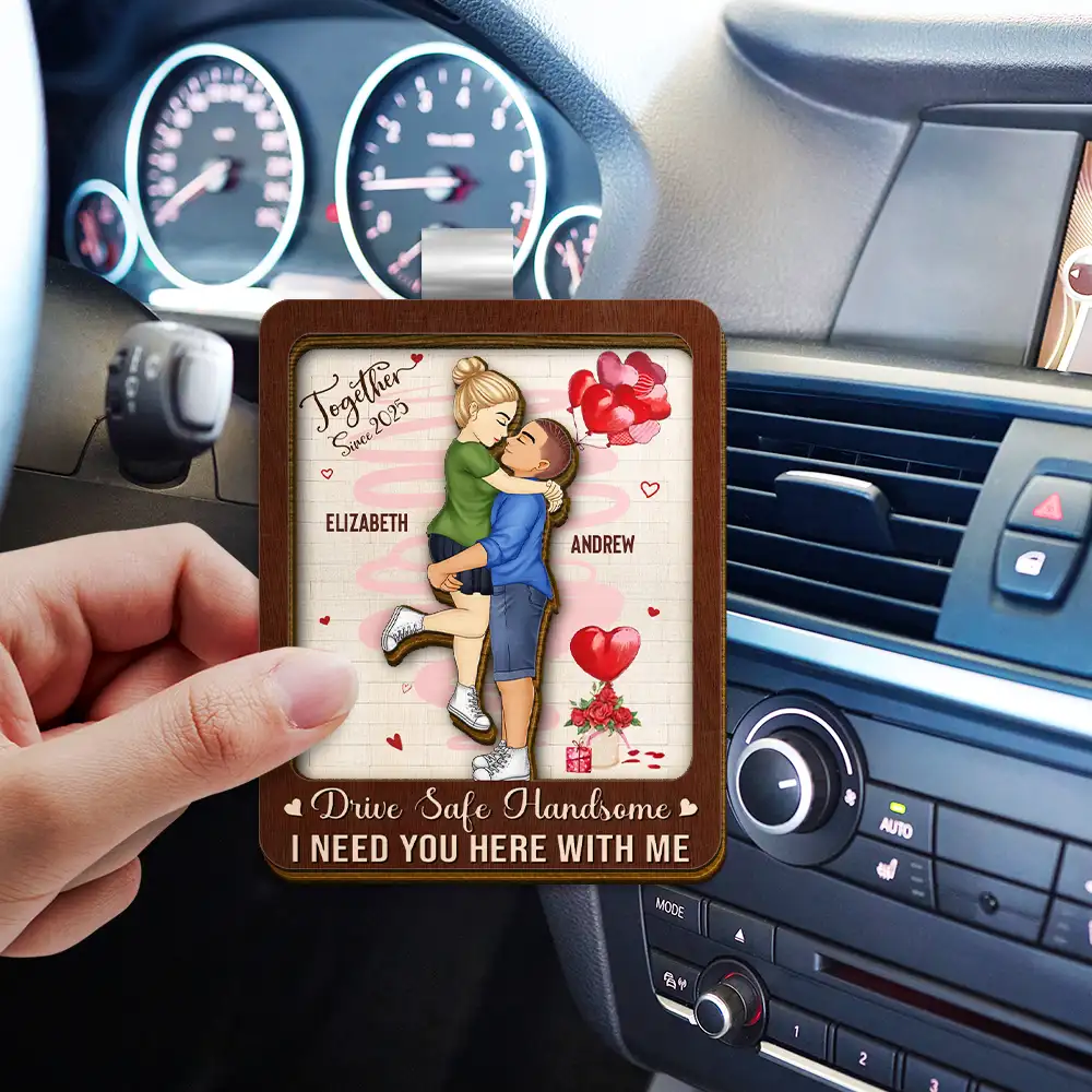 Hugging Couple Together Since - Personalized Custom Shaped Car Visor Clip - Image 3