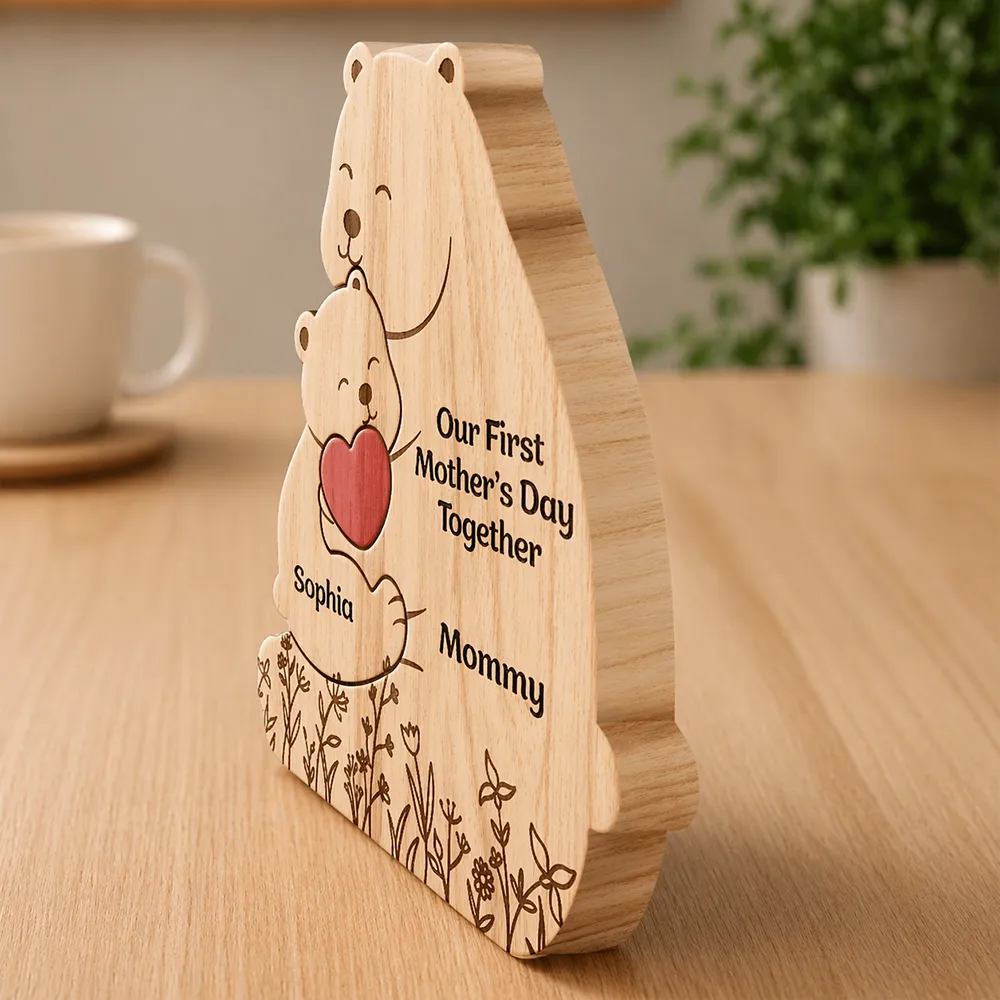 Hugging Mama Papa Bear & Baby Cub - Personalized Custom Shaped Wooden Puzzle - Image 4