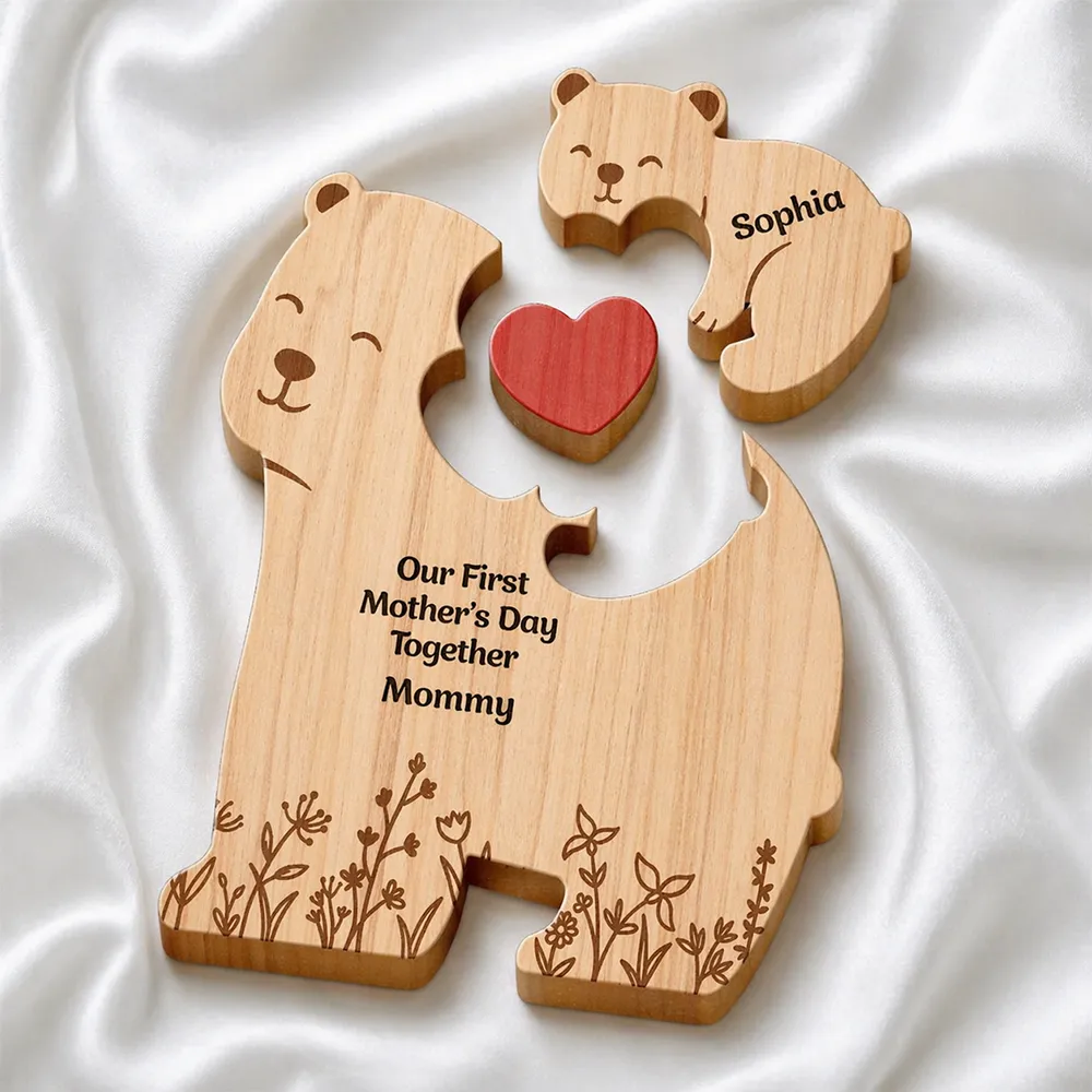 Hugging Mama Papa Bear & Baby Cub - Personalized Custom Shaped Wooden Puzzle - Image 6